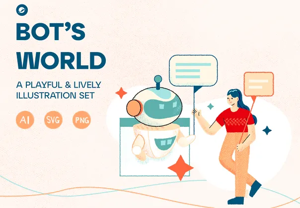 بسته طراحی رایگان دنیای ربات‌ها | Hand-drawn Bot's World