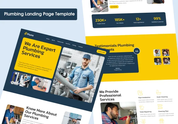  قالب لندینگ پیج خدمات لوله‌کشی رایگان | Pluno
