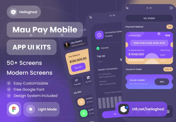 قالب کیت UI رایگان برنامه پرداخت دیجیتال و کیف پول | Maupay