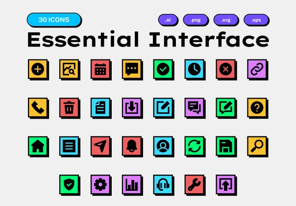 ست آیکون‌های ضروری رایگان برای رابط کاربری (استایل نئو-بروتالیسم) | Eklip Studio