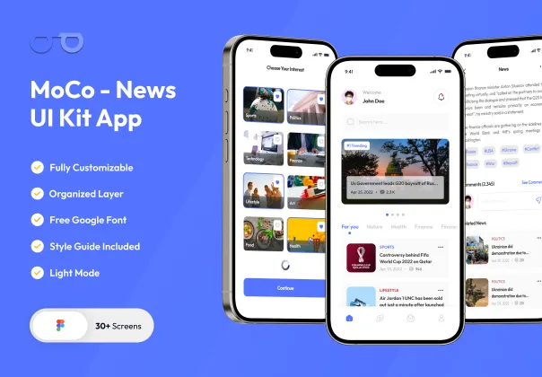 کیت UI رایگان اپلیکیشن خبری موکو | MoCo