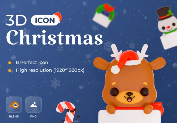 بسته آیکون ۳D رایگان کریسمس | Christmas
