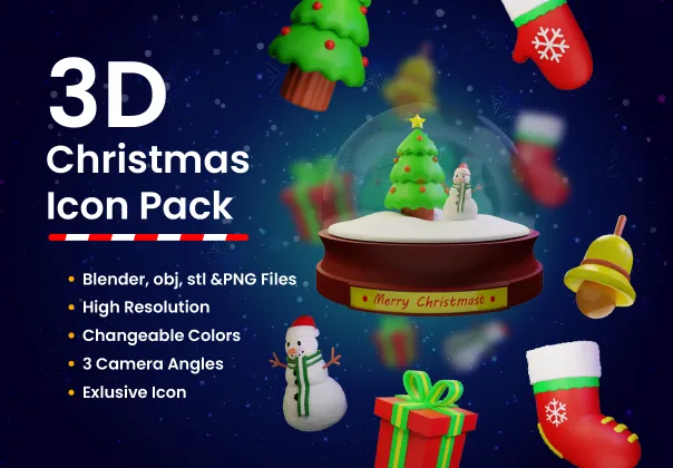 بسته آیکون 3D کریسمس رایگان | Blender