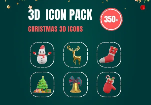 مجموعه آیکون‌های 3D کریسمس شاد