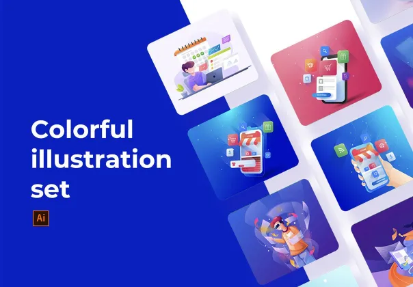 مجموعه تصویرسازی رنگارنگ مدرن رایگان | Modern Colorful