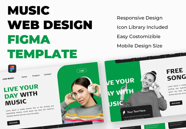 قالب وب‌سایت موسیقی زنده رایگان | Figma