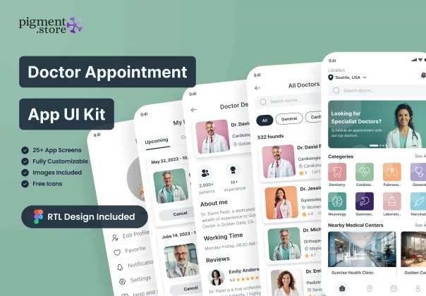 کیت UI رایگان اپلیکیشن نوبت‌دهی پزشک | Medical Application UI Kit