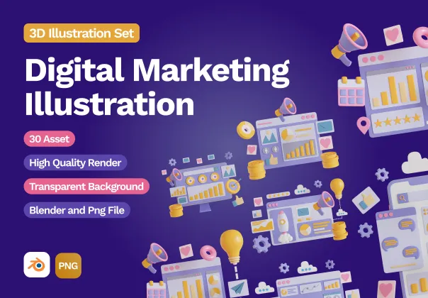 30 تصویر 3D بازاریابی دیجیتال | Digital Marketing Illustrations