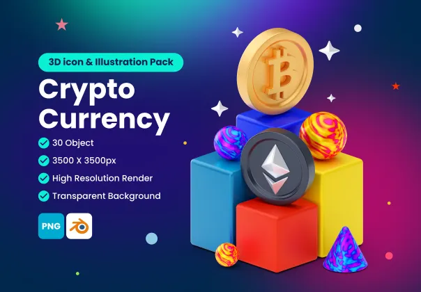 پک تصویرسازی 3D ارزهای دیجیتال | Cryptocurrency 3D Illustration Pack