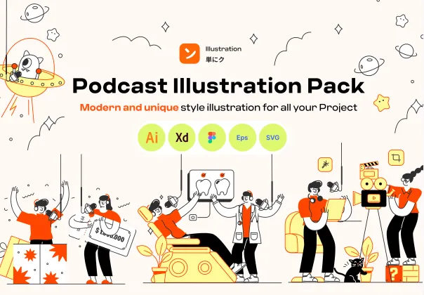 پکیج تصویرسازی پادکست | Podcast Illustration Pack