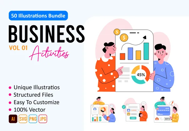 50 تصویرسازی فعالیت‌های تجاری | Business Activities Illustrations