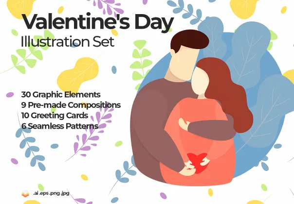 مجموعه تصاویر روز ولنتاین | Valentine's Day Illustration Set