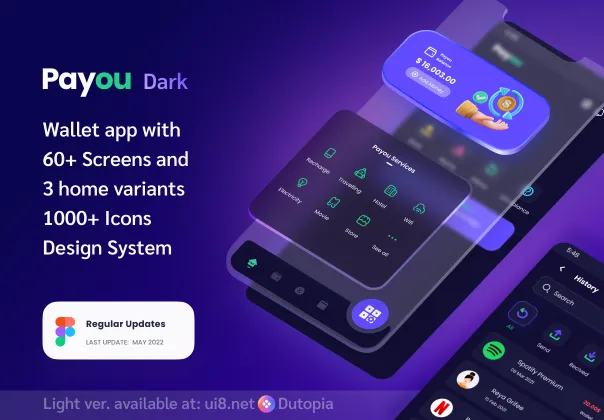 کیت UI تاریک اپلیکیشن کیف پول دیجیتال پیو | Payou