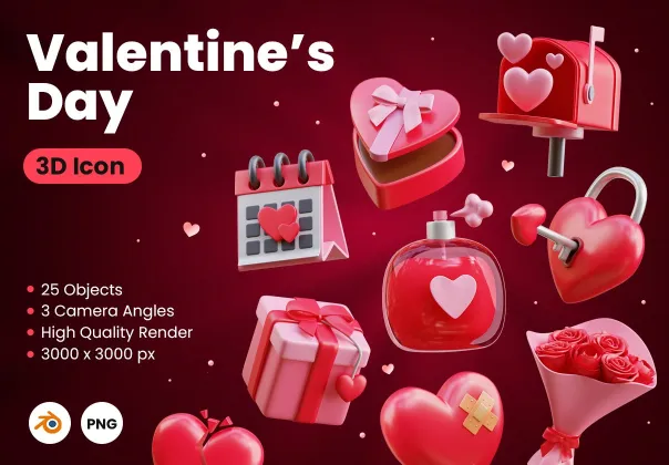 آیکنهای 3D روز ولنتاین | Valentine's Day 3D Icons