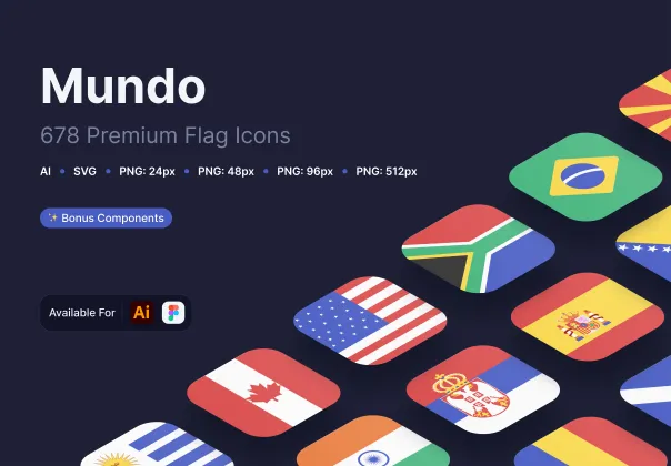 مجموعه آیکون پرچم‌ کشورها پریمیوم | Mundo