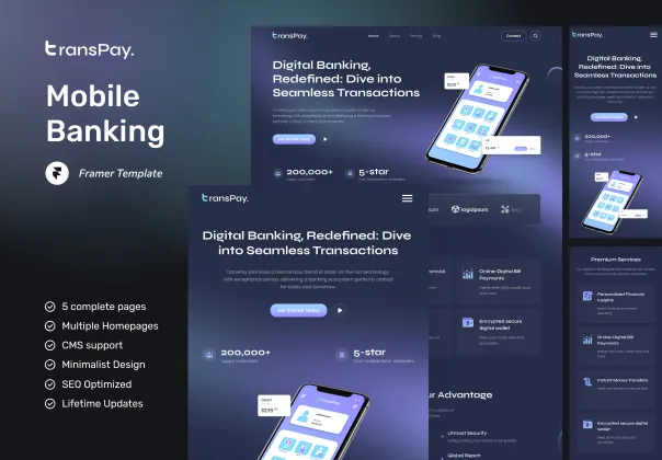 قالب فریمر رایگان وب‌سایت بانکداری موبایل ترنس‌پی | TransPay