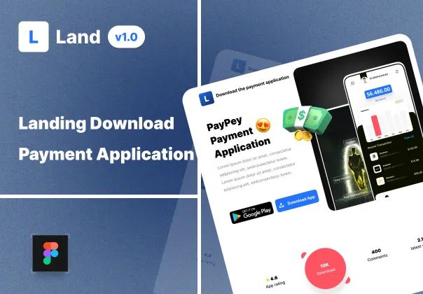 صفحه فرود رایگان اپلیکیشن دانلود پرداخت | Figma