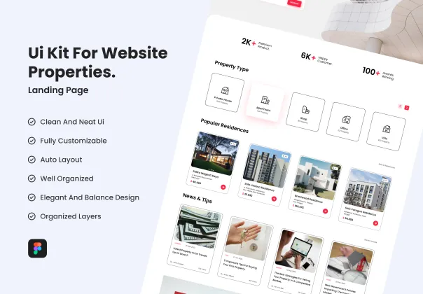 کیت UI رایگان صفحه فرود املاک | Figma