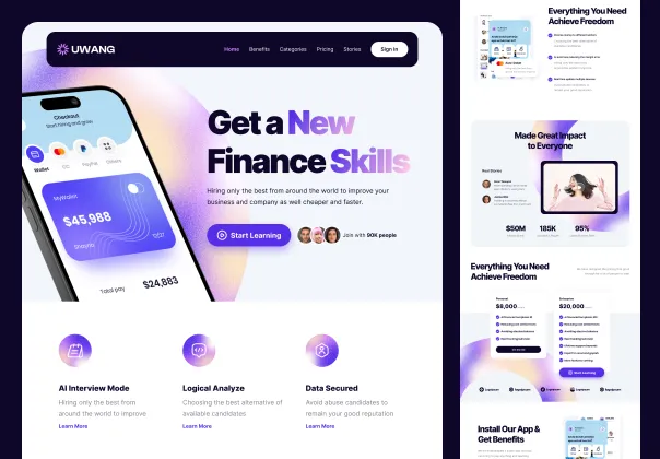 صفحه فرود رایگان SaaS مالی Uwang | Uwang