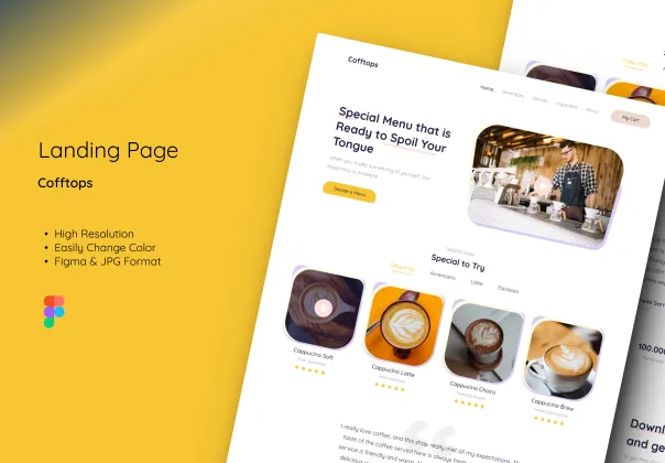 قالب وب‌سایت رایگان کافه با طراحی فیگما | Cofftops