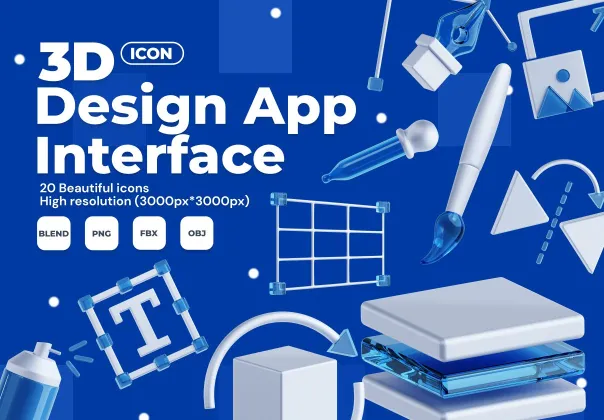 ست آیکون سه‌بعدی رابط طراحی اپلیکیشن رایگان | Blender
