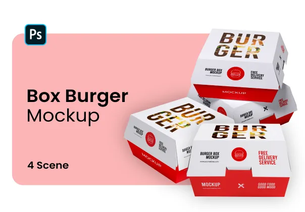قالب موکاپ جعبه برگر رایگان | Photoshop