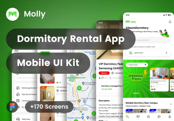 کیت UI رایگان اپلیکیشن اجاره خوابگاه مولی | Molly