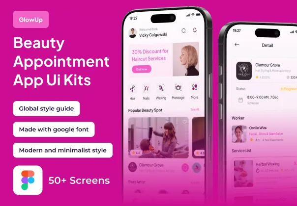 کیت UI پریمیوم ملاقات زیبایی گلاوآپ | GlowUp UI Kit