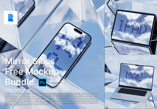 موکاپ رایگان باندل آسمان آینه‌ای برای فتوشاپ | Rivervisual