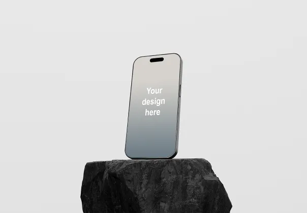 پکیج ۳ تایی موکاپ آیفون ۱۴ پرو روی سنگ خاکستری رایگان | Grey Rock