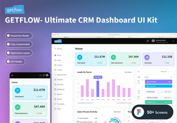 کیت UI رایگان داشبورد CRM نهایی | GETFLOW