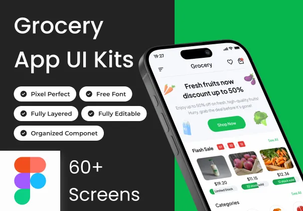 کیت UI اپلیکیشن موبایل تجارت الکترونیک مواد غذایی | Grocify