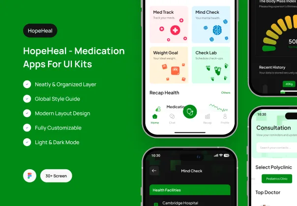 قالب UI فیگما اپلیکیشن موبایل سلامتی هُپ‌هیل | Hopeheal