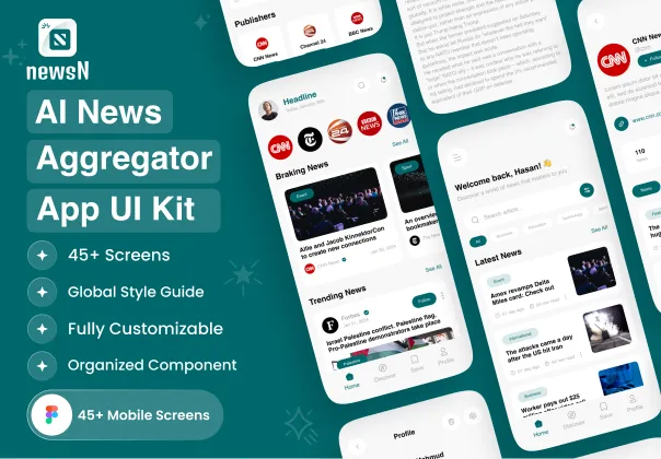 کیت UI اپلیکیشن جمع‌آوری اخبار هوش مصنوعی نیوز‌ان | NewsN