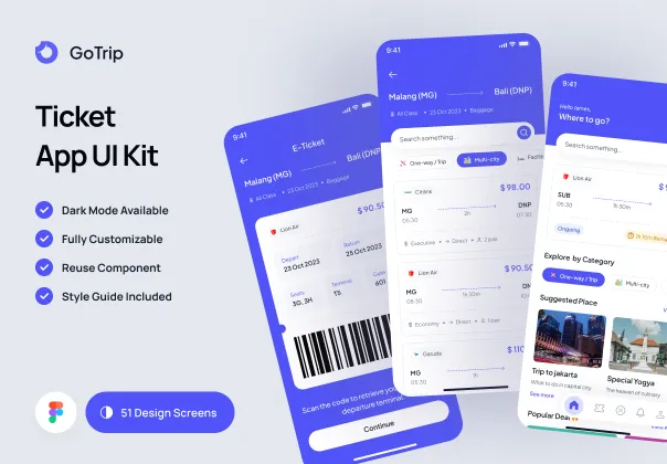 قالب UI فیگما اپلیکیشن سفر و رزرو | GoTrip