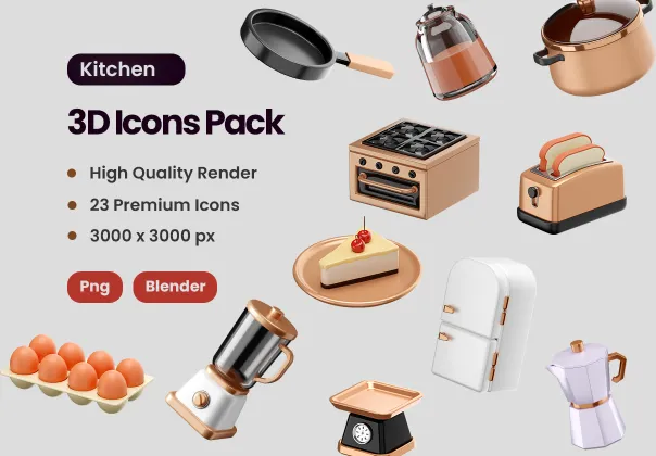 آیکون‌های سه‌بعدی آشپزخانه | Kithcen
