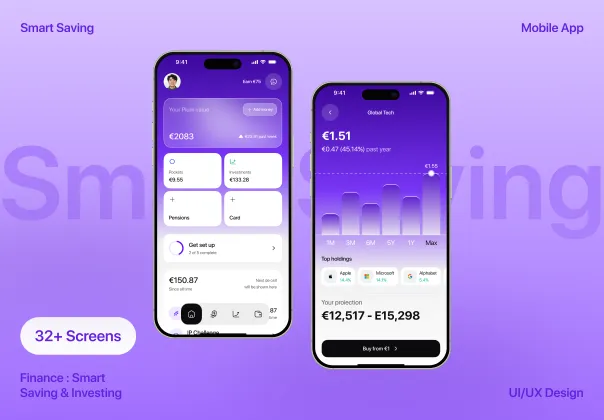کیت طراحی UI/UX اپلیکیشن مالی: پس‌انداز هوشمند و سرمایه‌گذاری | Finance