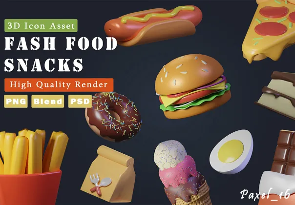 آیکون‌های ۳ بعدی رایگان غذاهای فست و تنقلات | Fash