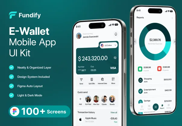 قالب UI اپلیکیشن موبایل کیف پول الکترونیکی فاندیفای | Fundify