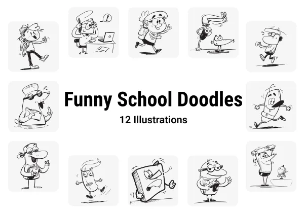 پکیج کاراکترهای کارتونی دوتل‌های مدرسه خنده‌دار | Funny School Doodles
