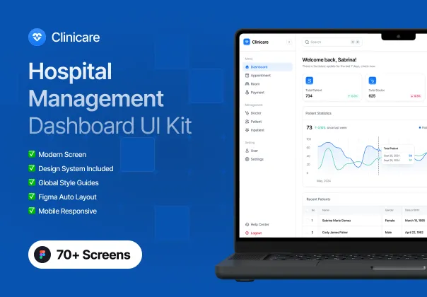 قالب UI داشبورد مدیریت بیمارستان کلینیکر | Clinicare