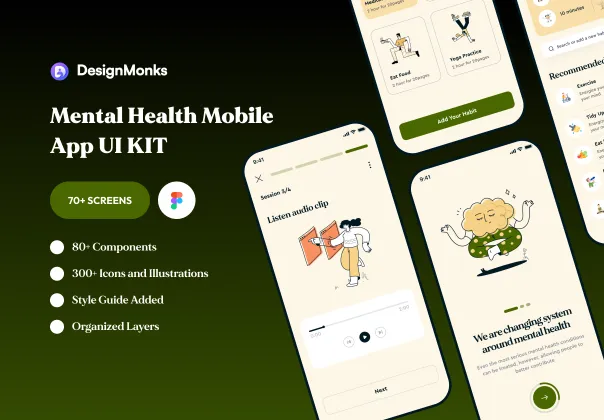 طرح UI اپلیکیشن سلامت روان هوش مصنوعی | Design Monks