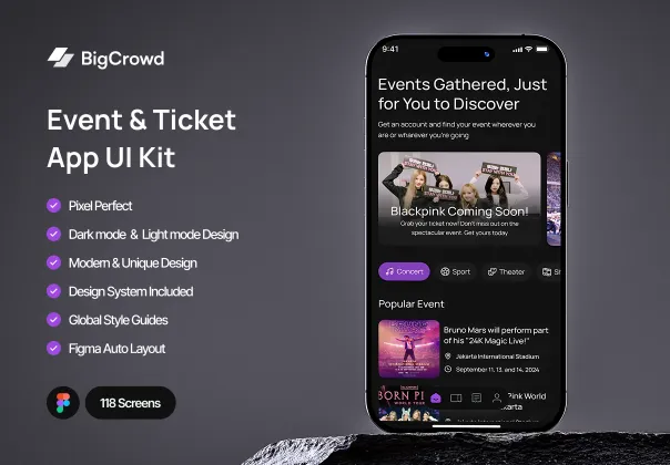کیت UI اپلیکیشن رویداد و بلیط‌فروشی بیگ‌کروود | BigCrowd