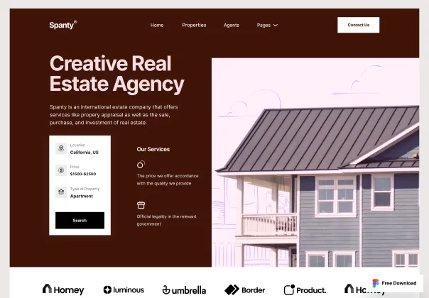 کیت UI رایگان وب‌سایت املاک و مستغلات | Spanty