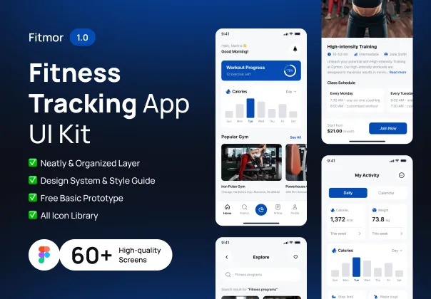 کیت UI اپلیکیشن ردیابی تناسب اندام و باشگاه | Fitmor