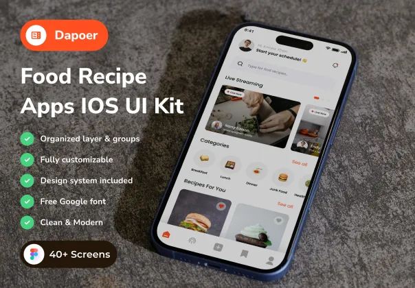 کیت UI اپلیکیشن دستورپخت غذا برای آی‌اواس | Dapoer