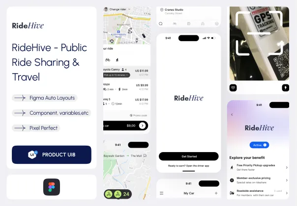 طرح فیگما اپلیکیشن حمل و نقل و سفر رایدهایو | RideHive