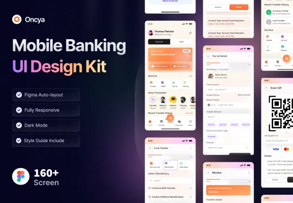 کیت طراحی UI اپلیکیشن بانکی موبایل | Oncya