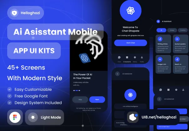 کیت UI اپلیکیشن موبایل چت‌بات هوش مصنوعی | AI Assistant Chatbot