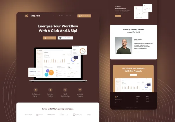 قالب صفحه فرود اپلیکیشن رایگان اسنپ‌جاوا | SnapJava